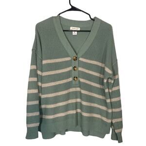 Rachel Zoe Women’s Green & Beige Long Sleeve Button-Detail Pullover Sweater Med
